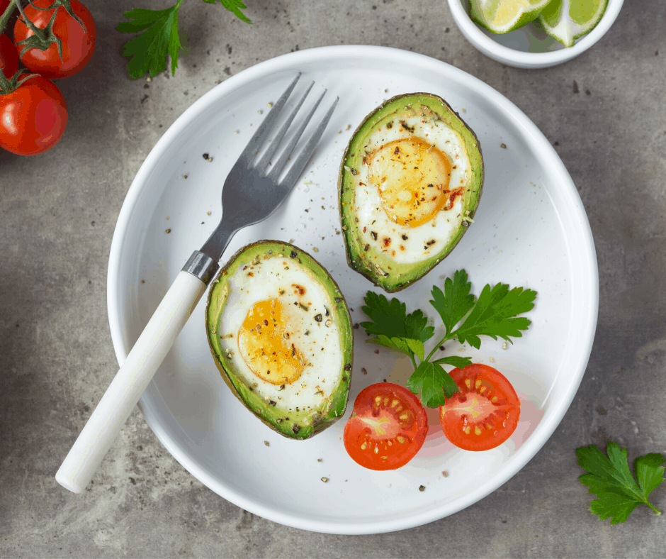 baked avocado and eggs.